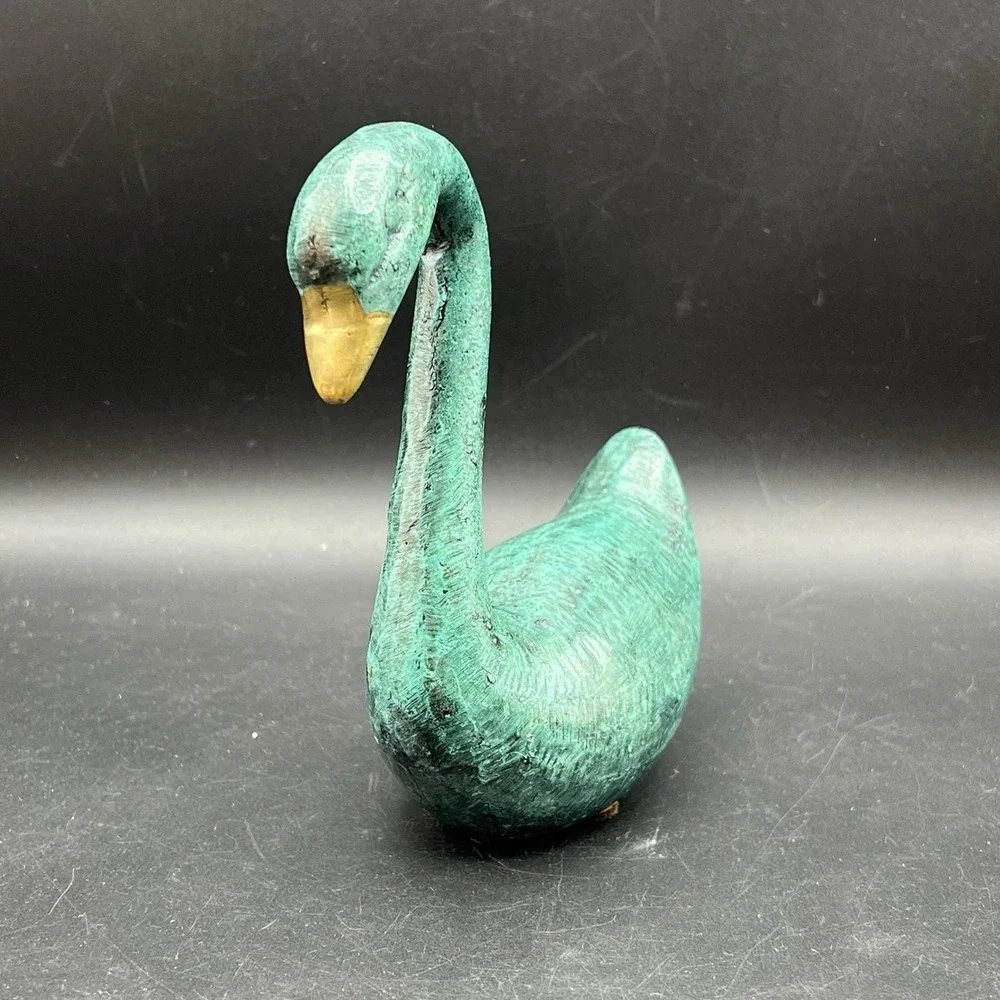 Vintage Verdigris Brass Swan Bird Blue Green Gold Decor‎ Heavy 5